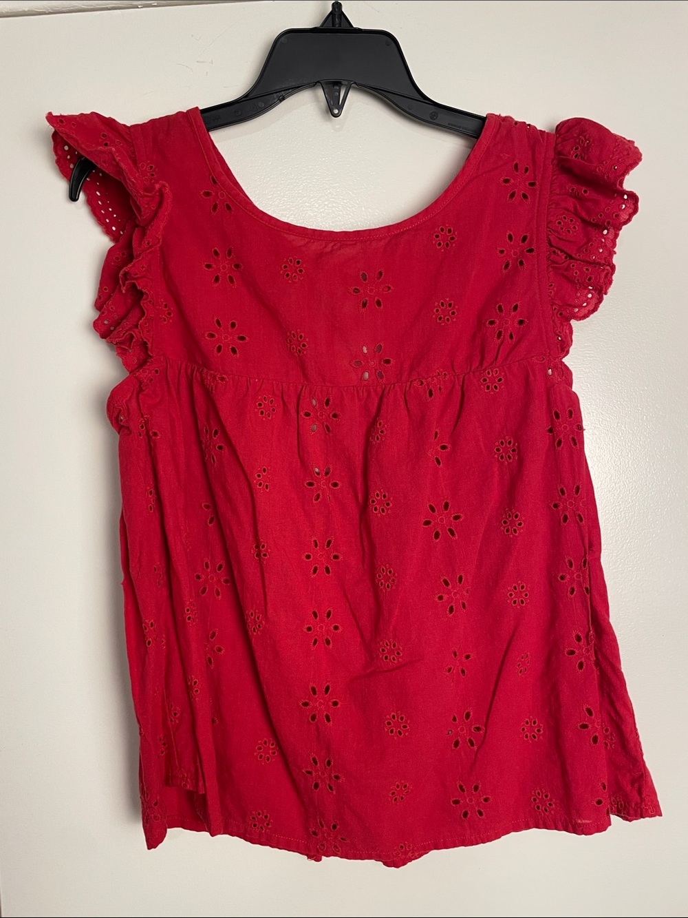 Tommy Hilfiger Red Eyelet Flutter Sleeve Blouse